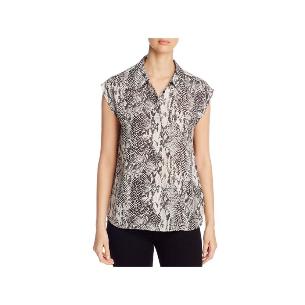MARLED REUNITED CLOTHING Womens Black Animal Print Cap Sleeve Hi-Lo Top M